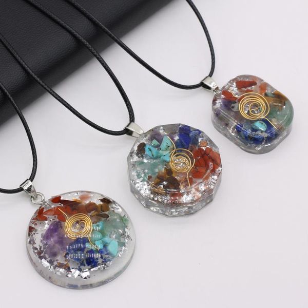 

pendant necklaces 2021 natural round seven chakra semi-precious stone boutique making diy fashion charm necklace jewelry long 40+5cm, Silver
