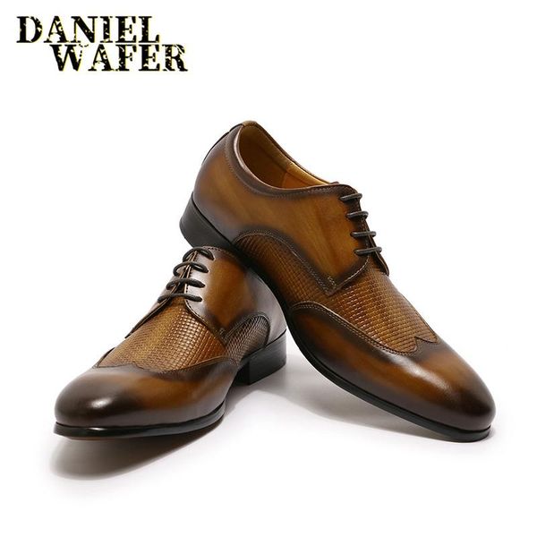 

dress shoes 2021 designer genuine leather men oxford formal pointed toe lace up party wedding official casual, Black