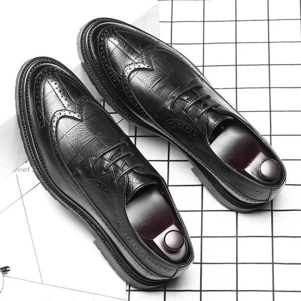 

dress shoes men leather oxfords business classic gentle man formal wedding party brown brogue h238, Black