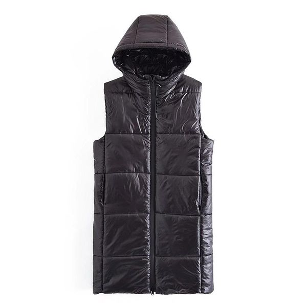 

women's vests mesttraf women 2021 fashion warm side pocket zipper padded vest retro sleeveless hooded female outerwear streetwear, Black;white