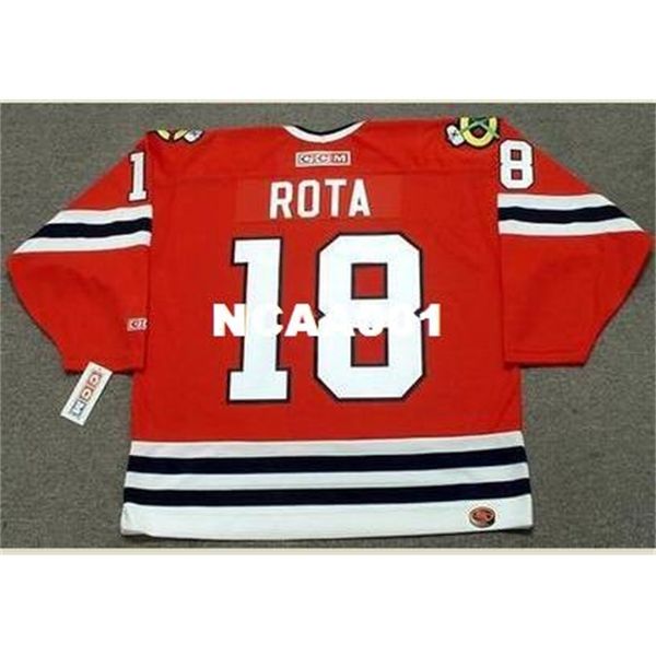 

001s #18 darcy rota chicago blackhawks 1975 ccm hockey jersey or custom any name or number retro jersey, Black