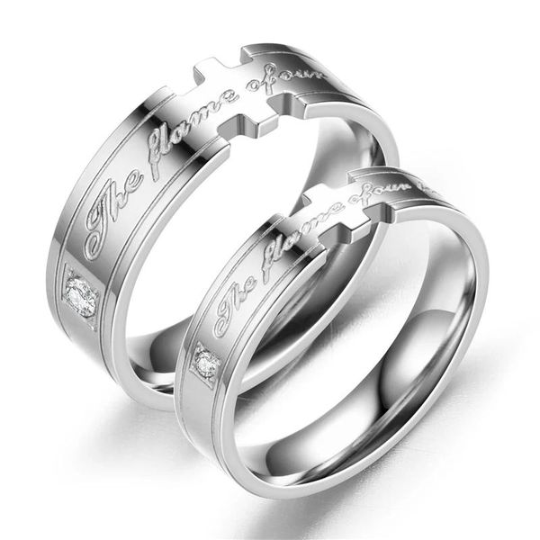 

wedding rings fashion silver color crystal stainless steel for women men couples jewelry gift dh003, Slivery;golden