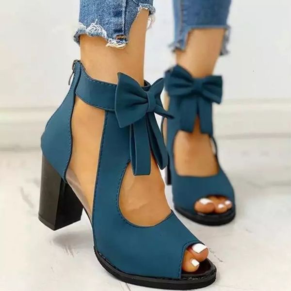 

2021 new high heels summer ladies elegant butterfly knot sandals back zipper fish mouth party sandalias fashion women shoes 4te2, Black