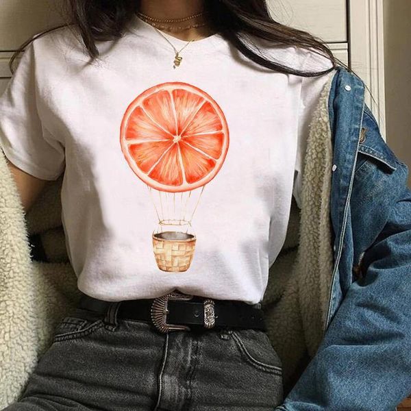 

women clothes lady graphic fruit balloon mujer camisetas trend cute 90s print tees female t shirt womens t-shirt, White