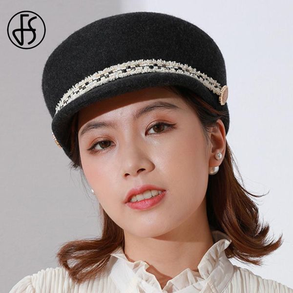 

berets fs winter female french beret flat peaked military duckbill cap wool felt hats retro elegant octagonal caps sboy warm hat, Blue;gray