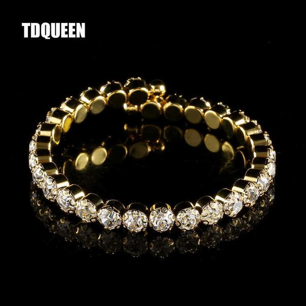 TDQueen Bangles Cor de Ouro Cuff Bracelete Mulheres Moda Grande Cristal Strass Bridal Jóias Luxo Braceletes Pulseiras Q0719