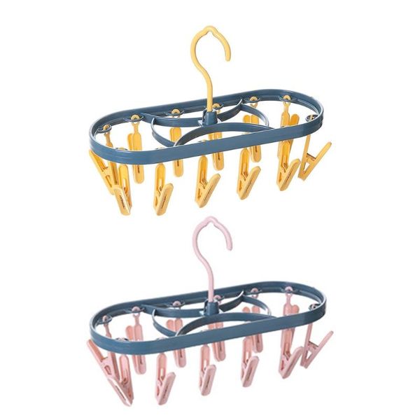 

windproof 12 clip clothes hanger dryer multi-functional drying rack underwear socks clip plastic towels cloth pants