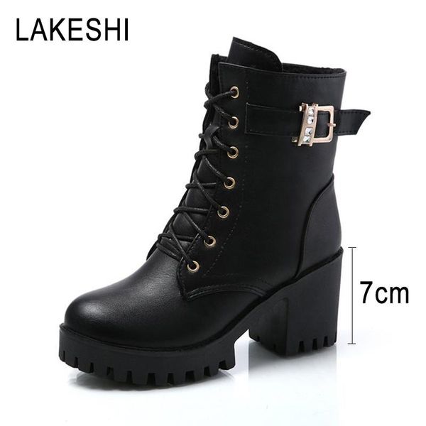 

boots women&s shoes women flat winter lace up nice design, Black