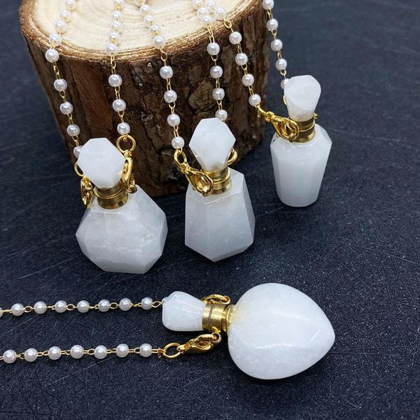 

pendant necklaces natural stone white jade crystal heart-shaped perfume bottle necklace lady essential oil small diy accessories, Silver