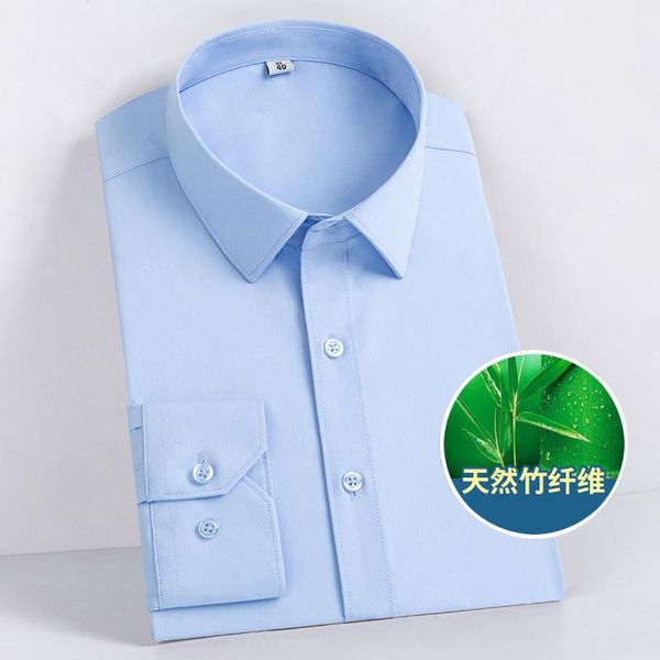 

men's dress shirts bamboo fiber materia business formal wear long sleeve button down shirt male office white collar work regular fit, White;black