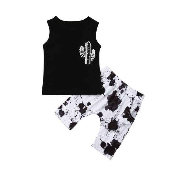 

clothing sets 2pcs infant born baby boy sleeveless t-shirt shorts pants summer clothes set, White