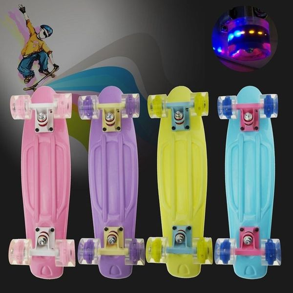 

skateboarding skateboard longboard banana fishboard four-wheel led flashing mini cruiser scooter board plastic street outdoor sports promoti
