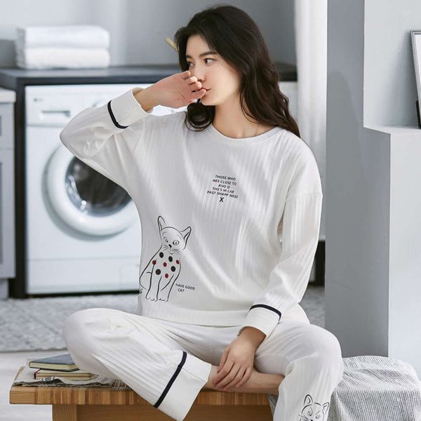

pajamas spring and cotton long sleeve lovely korean fresh student loose suit women's summer autumn winter home wear, Black;red