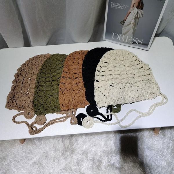 

beanies handmade crochet lace hollow sleeve cap spring ancient literature and art casual fashion wild pigtail personalized baotou