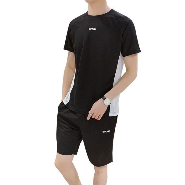 

summer man beach male sportswear fitness pants casual shorts men's elastic band lace up 2 pieces colorblock fashion style, Gray