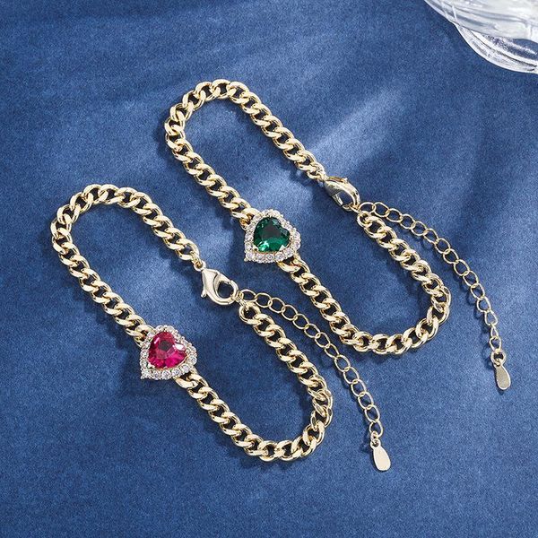 

charm bracelets funmode hip hop heart cubic zircon link chain gold color women pulseras mujer wholesale fb157, Golden;silver