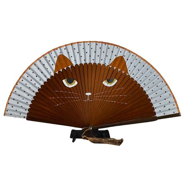 

other home decor summer cat silk bamboo hand painted cartoon folding fan party favour (coffee)