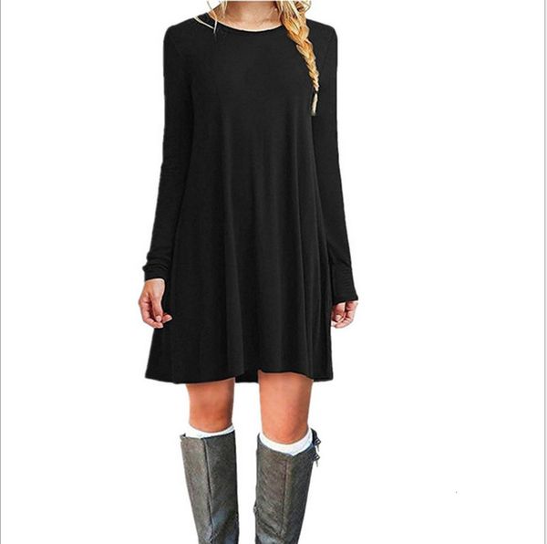 

temperament long new splicing solid color autumn sleeve loose winter and thin dress hot, Black;gray