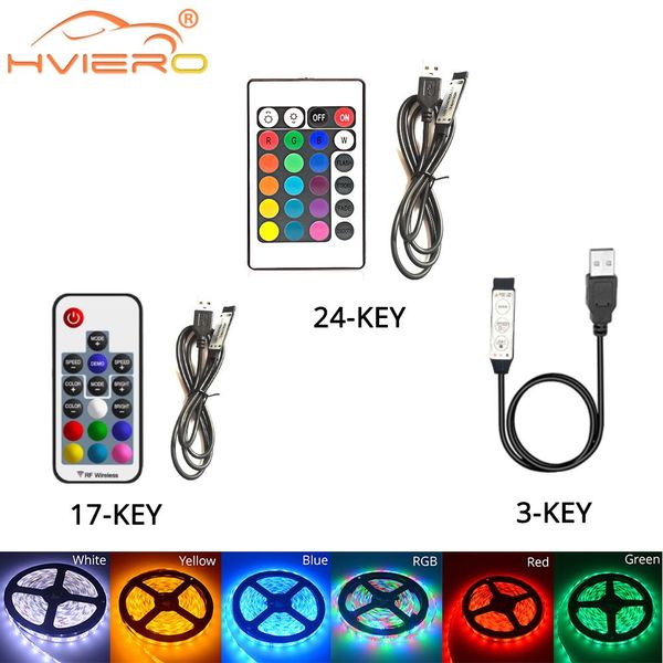 5V Luzes USB LED Strip RGB Controlador Remoto USBS LEDs Strips Remota Controladores 3 17 24 Key Wireless