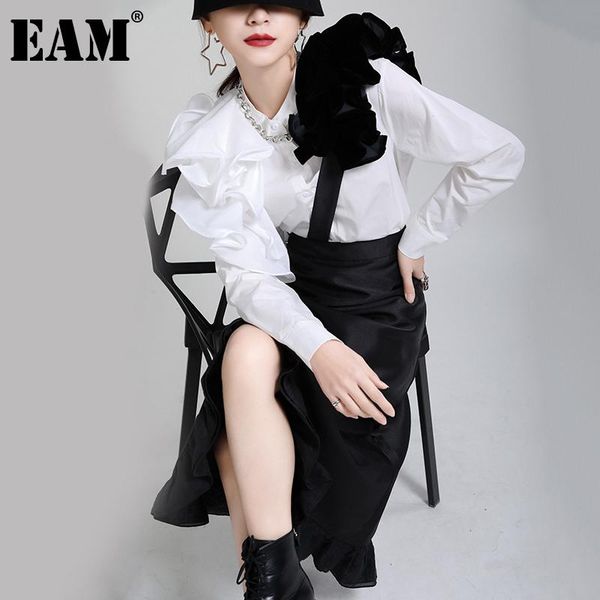 

skirts [eam] asymmetrical ruffles spliced black long high waist half-body skirt women fashion tide spring autumn 2021 1dd3887
