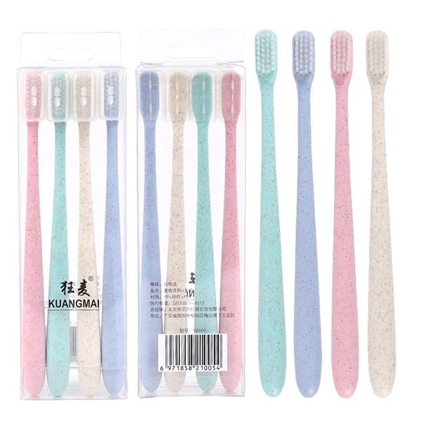

toothbrush soft 4 pcs soft-bristle wheat black bamboo charcoal adults oral hygiene