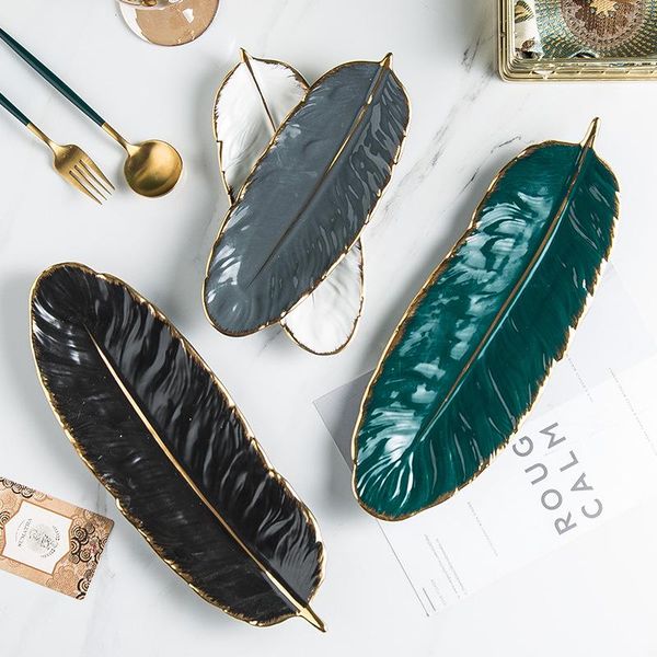 

dishes & plates porcelain dinner sets plate set kawaii nordic ceramic feather tray banana leaf home storage snack