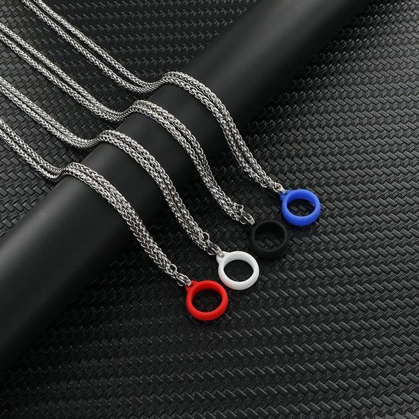 Подвесные ожерелья xioaoboacc из нержавеющей стали цепи шеи для женщин и мужского корейского модного силиконового кольца подарка