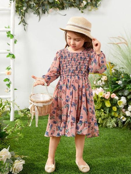 

toddler girls floral shirred ruffle hem dress she, Red;yellow