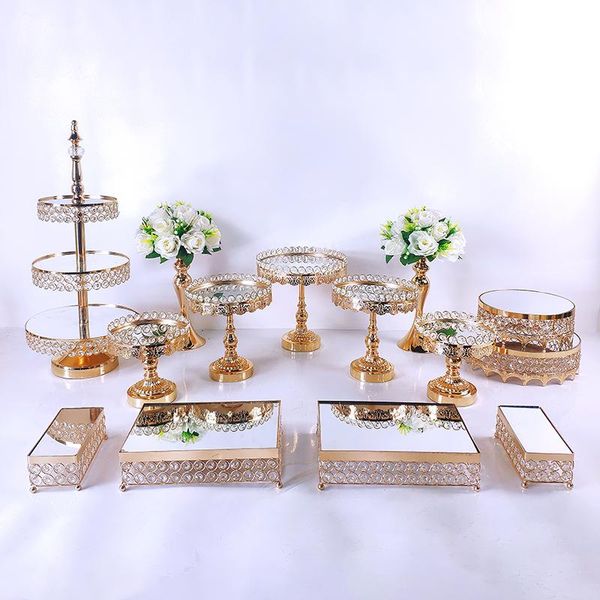 

other bakeware 6-15pcs acryl mirror metal cake stand set round wedding birthday party dessert gold cupcake pedestal display plate home decor