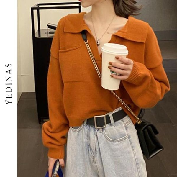 

women's sweaters yedinas casual pullover sweater knitted women winter 2021 long sleeve v neck solid soft ladies jumper korean style, White;black