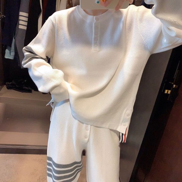 

loose versatile tb four bars men's and women's grey wool pullover + trousers leisure sports two-piece suit women, Gray