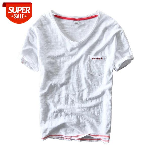 

2020 summer new 95% cotton t-shirt men v-neck solid color casual t shirt basic tees plus size short sleeve y2510 #l87d, White;black