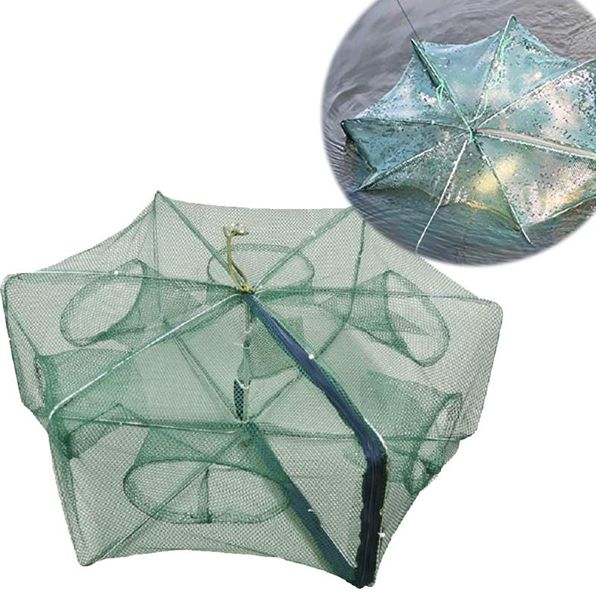 

fishing accessories automatic net strengthened 6-16 holes round folding crayfish capture baits trap cages mesh tools