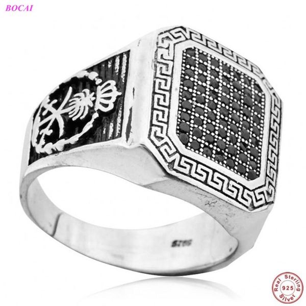 

cluster rings s925 sterling silver for men retro personality full diamond gemstone temperament thai square male ring, Golden;silver