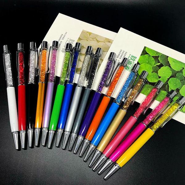 

ballpoint pens 1pc 1.0mm luxury flow oil crystal gold foil pen metal copper colorful high-grade powder quicksand gift, Blue;orange
