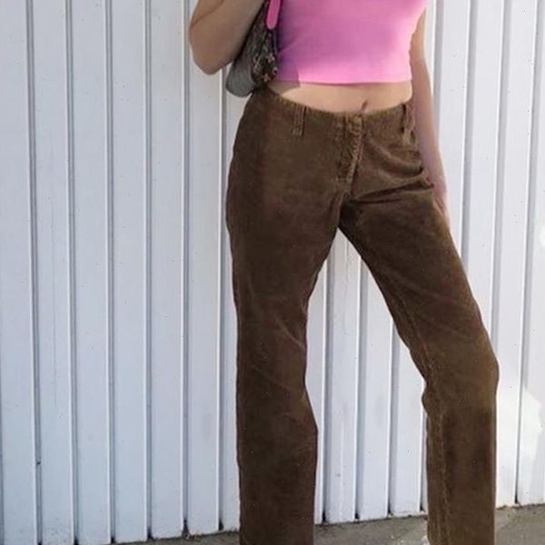 

high waist corduroy pants womens casual solid brown pants loose long trousers streetwear straight pants women, Black;white