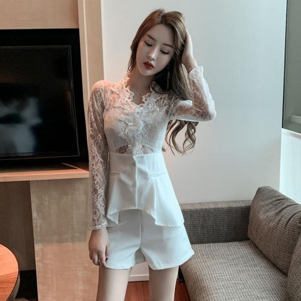 

new two piece set lace shirt slimming shorts 2 sets for women outfits st076, Gray