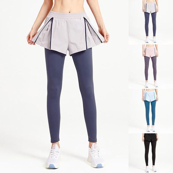 

yoga outfits sport leggings women push up quick dry running stretch fake two-piece sweatpants fitness gym legging femme, White;red