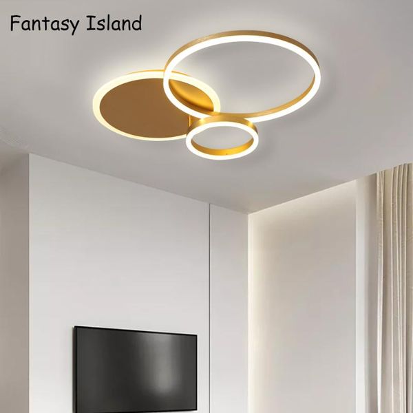 

modern led ceiling light in the bedroom living room aluminum brushed gold creative rings nordic design lamp project luminary