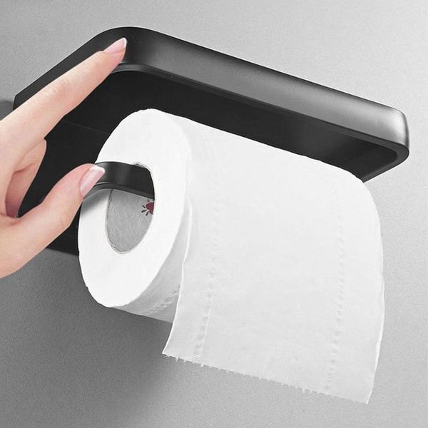 

toilet paper holders matte black space aluminum holder self-adhesive punch-bathroom mobile phone rack wall hardware set
