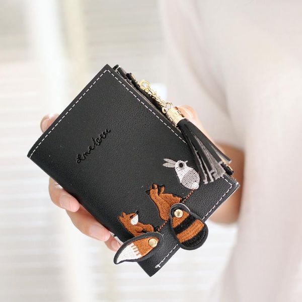 

wallets jiulin individuality pu leather hasp zipper mini coin card holder women cute cartoon embroidery wallet short purse, Red;black