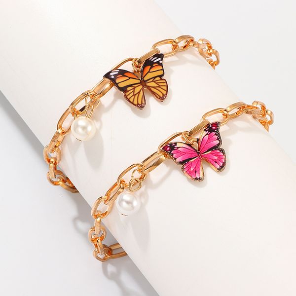 

bz1036 new accessories creative fashion butterfly pendant pearl bracelet personalized chain for women, Silver