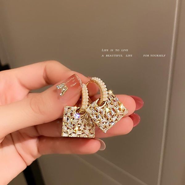 

stud pearl bag ear buckle korean fashion trendy exquisite personality design temperament earrings for women jewelry wholesale, Golden;silver
