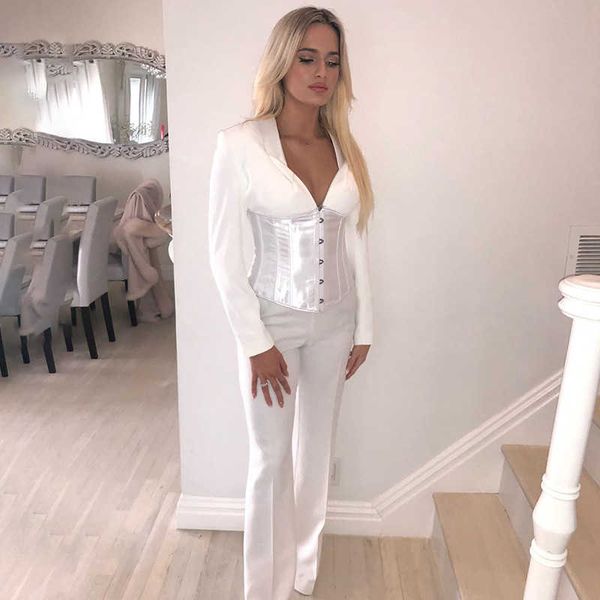 

bandage hollow out women corset blouse bodycon v neck long sleeve elegant streetwear 2021 autumn winter office, Black;white