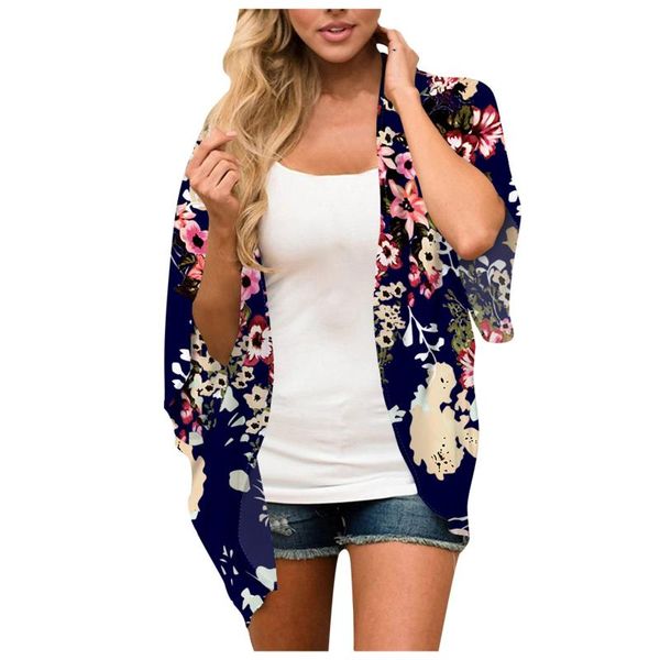 

women's swimwear jaycosin women casual vintage kimono cardigan print puff sleeve loose cover up beach blouse coat dropship, White;black