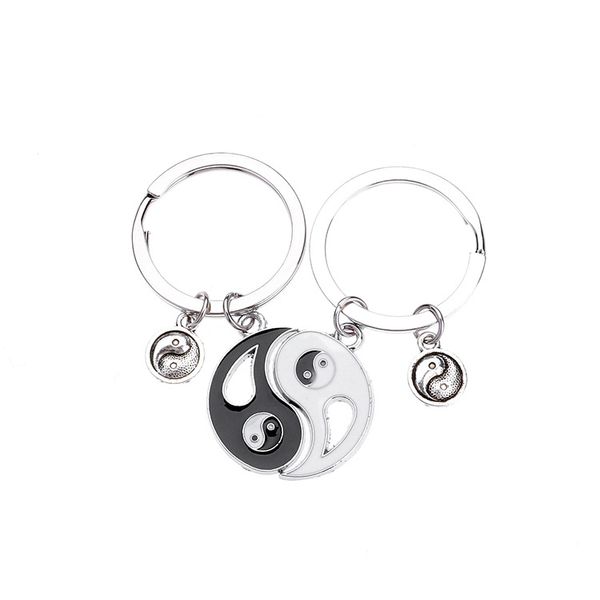 Mode Yin Und Yang Tai Chi Schlüsselanhänger Nähte Legierung Schwarz Weiß Best-Friends Paar Leder Schlüsselbund Schlüsselanhänger Schmuck Zubehör