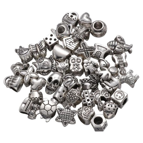 

charm bracelets 40pcs bracelet loose beads accessories alloy large hole diy making accessory for silver (mixed style), Golden;silver
