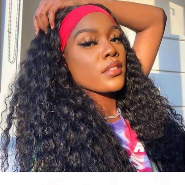 

brazilian headband wigs deep wave human hair wigs beginner fast install glue-less wig ali annabelle deep curly headband, Black;brown