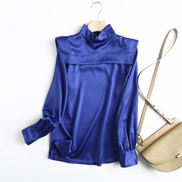 

new 2021 long sleeve soft blouse pure color blouses women blue blusas mmnk, Tan;black