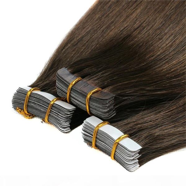 

double drawn tape hair extensions natural human hair extensions silky brazilian virgin hair tape skin weft multi colors 40 pcs 100g, Black